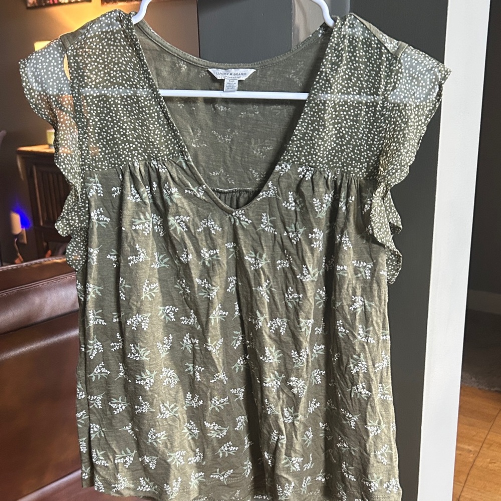 Lucky Brand Olive Floral Blouse